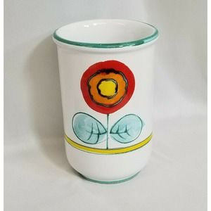 Vintage Himark Italy Hand Painted Floral MCM 6" Ceramic Pottery Cylinder Vase
